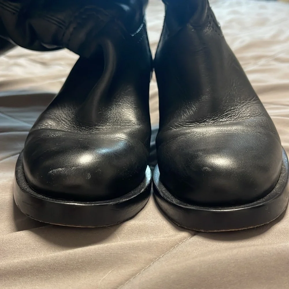 Gucci Vintage Fur Lined Leather Tall Black Gold Heeled Boots Size 4.5